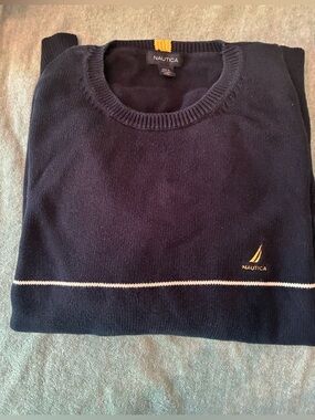 Nautica Men’s XXL Navy Crewneck Sweater with Yellow Logo Accent